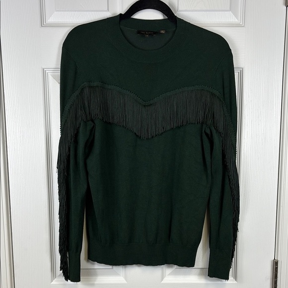 Ted Baker Aniebal dark green fringe sweater sz sm - Picture 2 of 10